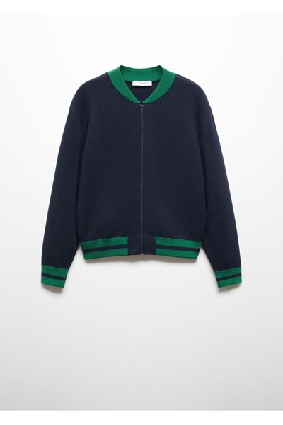 MANGO Woman Kontrast şeritli triko ceket