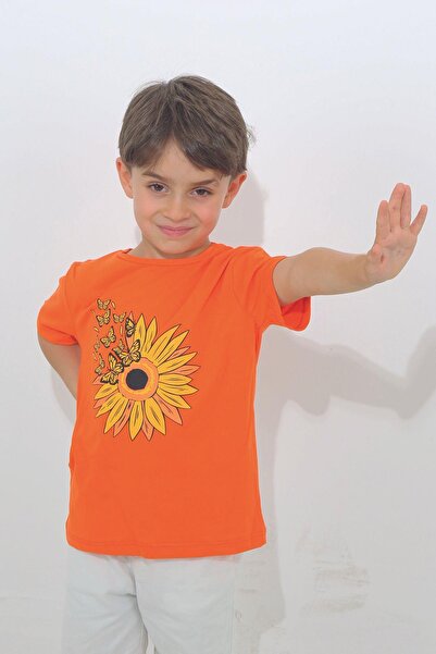 ASG TEKSTİL Παιδικό μπλουζάκι πορτοκαλί με σχέδιο Daisy - κοντομάνικο