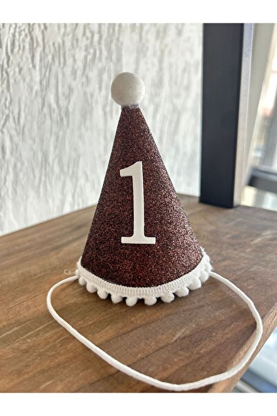 Partifabrik Kahverengi Mini Simli Ponpon Şapka 1 Yaş