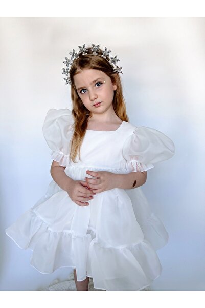 Linola Baby Kids Ekru Şifon Kız Çocuk Parti Elbisesi - Puffy