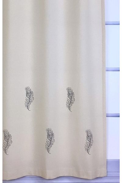 pamukidea Gray Feather Pattern 100% Cotton Linen Summer Curtain - Wooden Stone Printed for Buldan and Balcony
