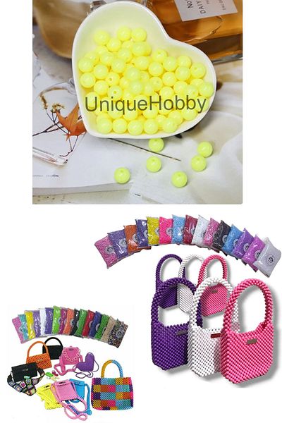 uniquehobby 500gr 8mm Yellow Color Round Plastic Bead - Perforated Bag Making