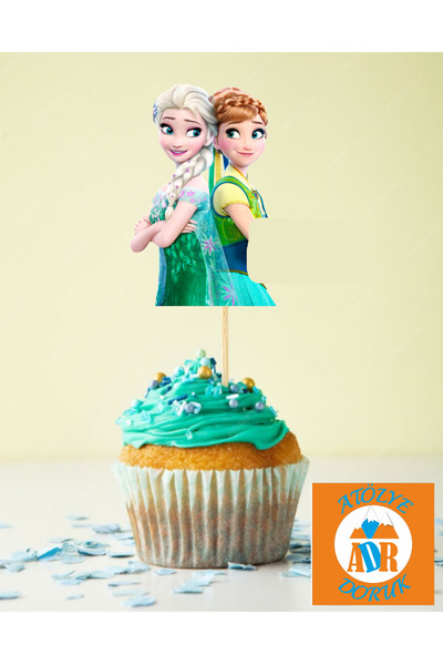 Atölye Doruk 20 ADET Buzlar Prensesi Elsa ve Anna-Doğum Günü Pasta Kürdanı-Pa...