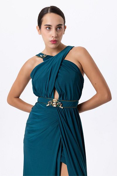Sarı Etiket Double Breasted Jersey Dress - Cross Collar