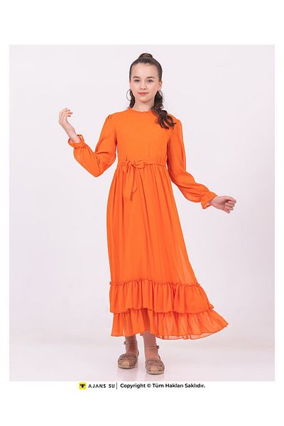 RAMON&ARTOS Fusta cu mânecă lungă din tulle Rochie de fetiță din sifon adunat in straturi