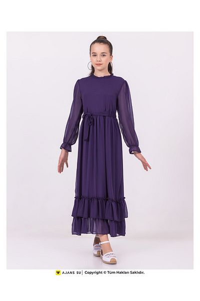 RAMON&ARTOS Fusta cu mânecă lungă din tulle Rochie de fetiță din sifon adunat in straturi