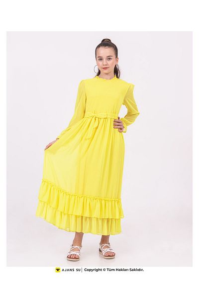 RAMON&ARTOS Fusta cu mânecă lungă din tulle Rochie de fetiță din sifon adunat in straturi
