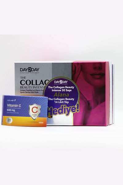 DAY2DAY Collagen Intense - Strawberry Sachet Liquid, 14 Tubes Plus Gift Vitamin C 500mg