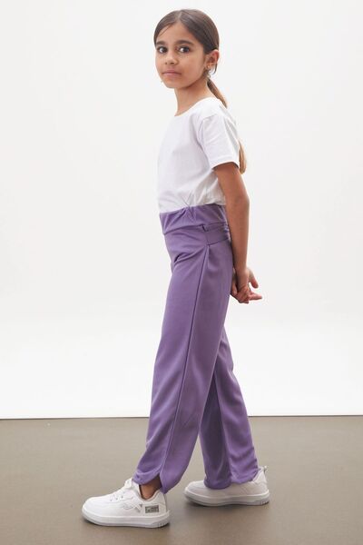Cansın Mini Lila Yırtmaçlı Paça Kuşaklı Viskon Kumaş Kız Pantolon 18101