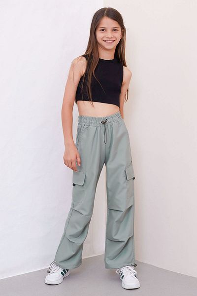 Cansın Mini Girl's Mint Cargo Pants 19044 - Elastic Leg and Parachute Pocket