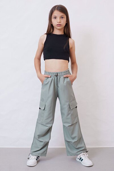 Cansın Mini Girl's Mint Cargo Pants 19044 - Elastic Leg and Parachute Pocket