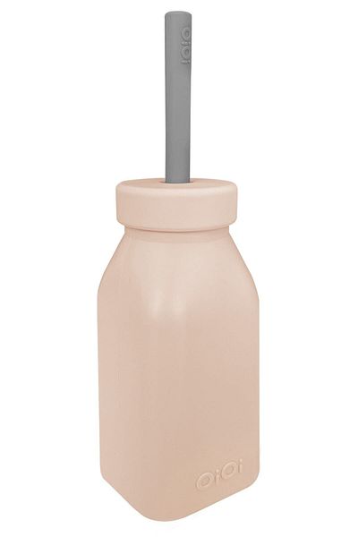OiOi Silicone Bottle And Straw - Bubble Beige / Powder Gray