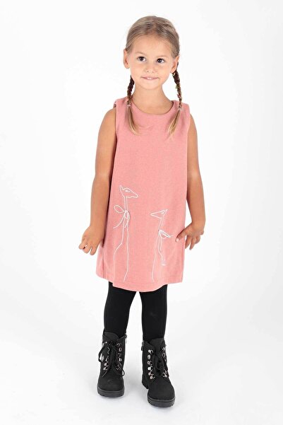 AHENGİM Kids Kız Çocuk Zürafa Baskılı Elbise Ak520567