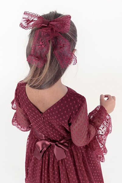 AHENGİM Kids Kız Çocuk Tokalı Ve Tül Dantel Trend Abiye Elbise Ak2209