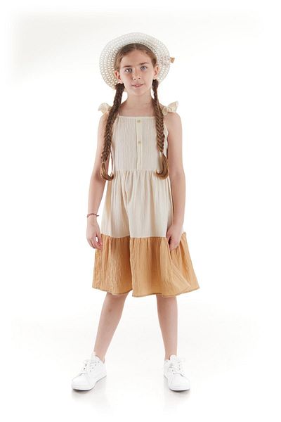 AHENGİM Sommerkleid für Mädchen mit Knöpfen und Mütze Ak2516