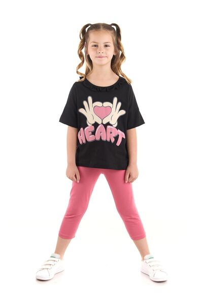 AHENGİM Girl's Heart Printed Set - Cotton, Trendy Ak2518