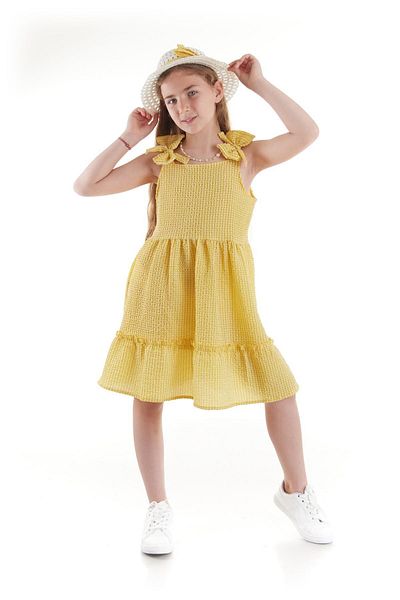 AHENGİM Rochie pentru fetiță - Seersucker Gingham și Set pălărie Ak2524