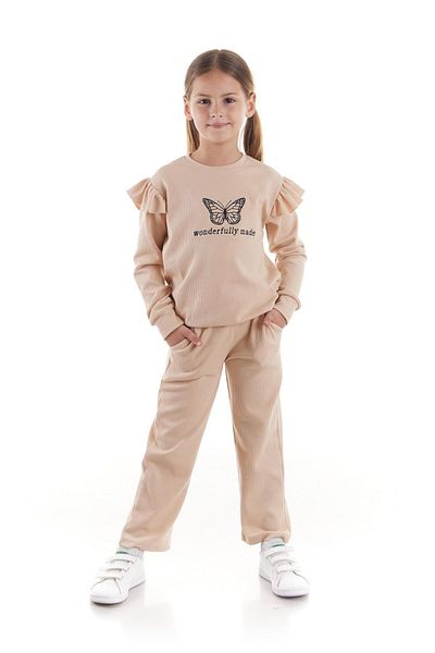 AHENGİM Wunderbar besticktes Mädchen-Set mit Schmetterlingsmuster und Rüschendetails, AK2404