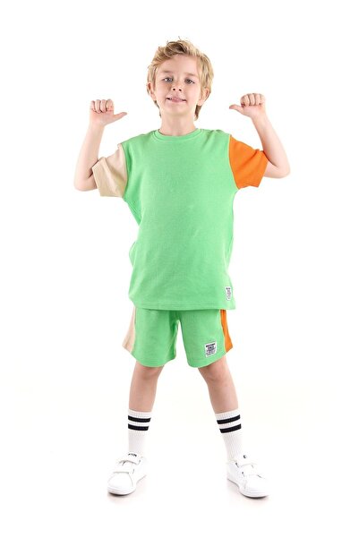 AHENGİM Boy's Wuffle Capri Suit - Sleeve Garnished, Cotton, Ak2526