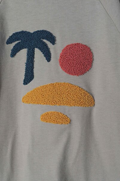 LUESS Unisex Palmiye Baskılı Mevsimlik Tişört (2-3 Yaş 7-8 Yaş)