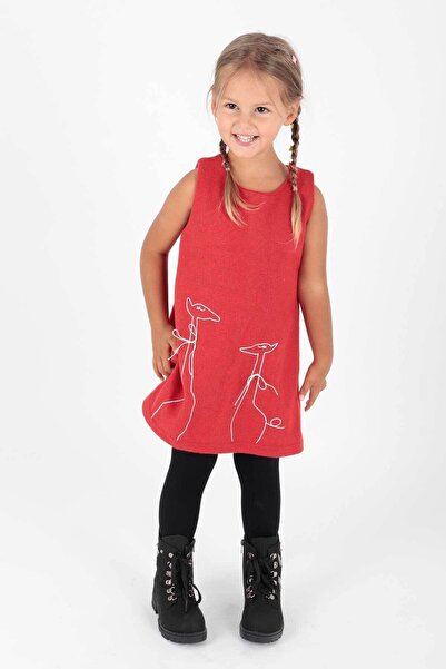 AHENGİM Giraffe Printed Girl's Dress - Ak 520567
