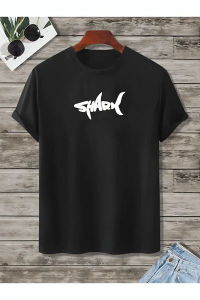 Pink Sky Μπλουζάκι Unisex Λευκό Oversize - Βαμβακερό Χτενισμένο, Shark Printed