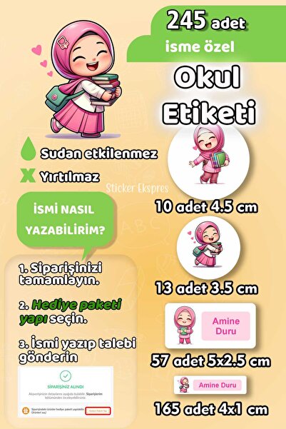 Sticker Ekspres Okul Etiketi Kitap Seven Kızlar Kalem Defter Etiketi 245 Adet...