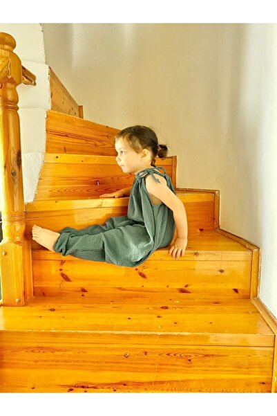 Bebeu Army Green Girl's Muslin Shalwar Jumpsuit - 100% Organic Double Layer