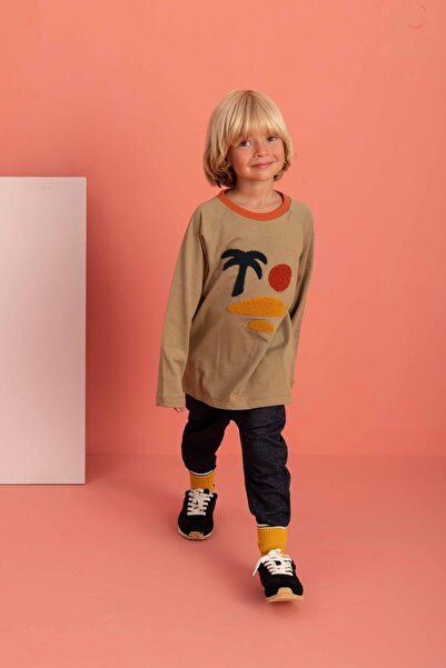 LUESS Unisex Palmiye Baskılı Mevsimlik Tişört (2-3 Yaş 7-8 Yaş)