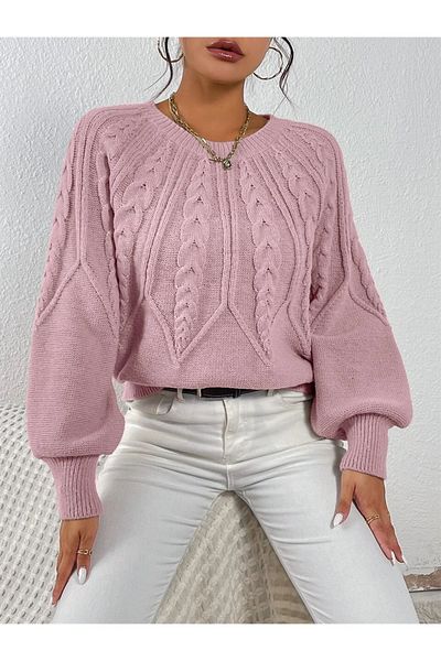 AQE FASHION Fonott legénynyakú olasz kötöttáru, púderes pulóver