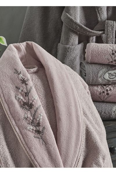 Dantela Σετ οικογενειακής ρόμπας Daisy 6 τεμαχίων - βαμβακερό, πούδρα/γκρι