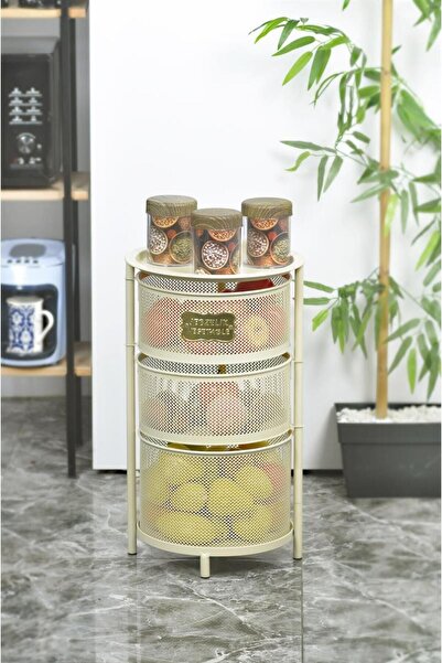 Yıldıray Metal Krem Sebzelik 3 Katlı Açılır Kapanır Paslanmaz