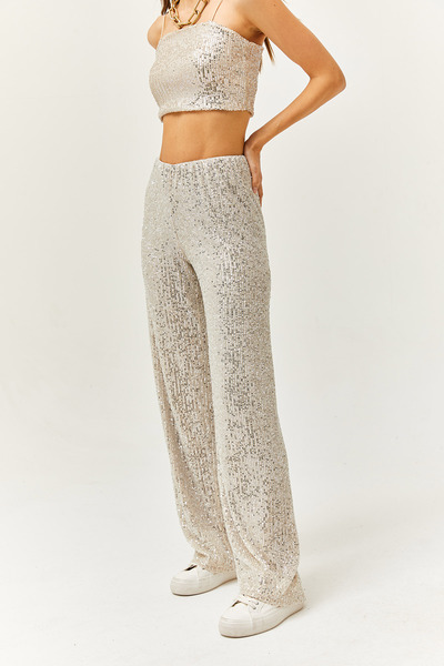Thil Sequined Women's Trousers - Elastic Waist, Lined 2421-thl