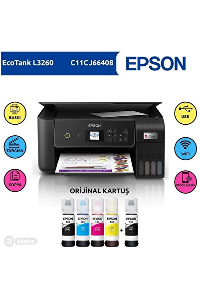 EPSON Ecotank L3260 Renkli Tanklı Yazıcı Baskı-tarama-kopya(usb,wifi)+orijina...