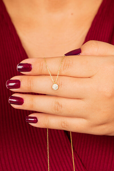 klas gümüş Gümüş Zirkon Taşlı Minimal Gold Kolye