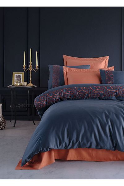 Dantela Set cuvertură de pilota cu broderie dublă Luna - Bumbac Satin Brick