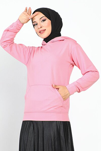 Tesettür Dünyası Hooded Short Sweatshirt Tsd230427 Dried Rose