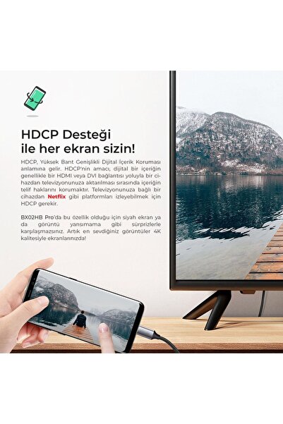 Bix BX02HB PRO Type-C to 4K@60Hz HDCP HDMI, Macbook / Windows Compatible Multimedia Cable