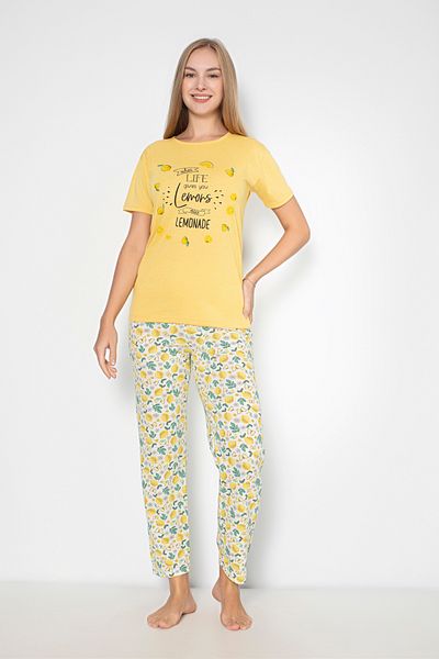 Sude HOMEWEAR Σετ γυναικεία πιτζάμα με σχέδιο λεμόνι - κοντομάνικο