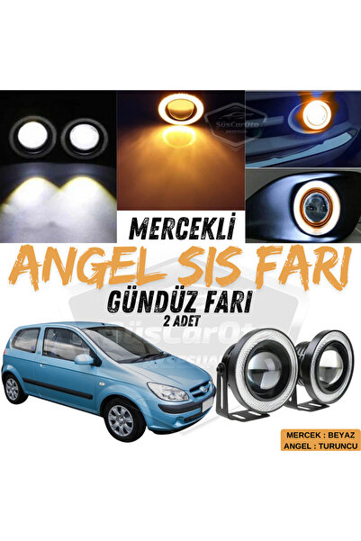 ŞüsCarOto Aksesuar Hyundai Getz 2002–2011 Uyumlu Mercekli Angel Sis Farı Metal 76 mm Turuncu Halkalı Gündüz Farı 2 Adet