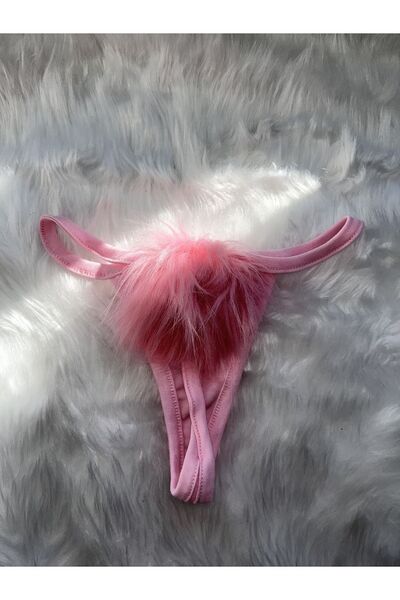 Lolipop Butik Peluş Ponponlu Pembe T-String Tanga