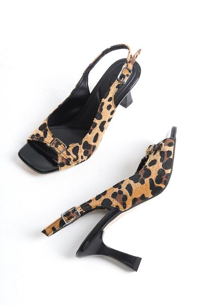 Modabuymus Leopard Patterned Seashell Buckle Open Back Sandals - Women's Shoes