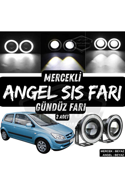 ŞüsCarOto Aksesuar Hyundai Getz 2002–2011 Uyumlu Mercekli Angel Sis Farı Metal 76 mm Beyaz Halkalı Gündüz Farı 2 Adet