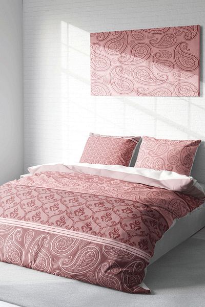 PerlaSera 3D Special Design Duvet Cover Set - Tightly Woven Cotton Satin, Pink Simurg, Double
