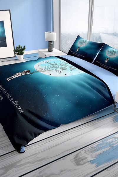 PerlaSera Night Motto 3d Cotton Satin Double Duvet Cover Set