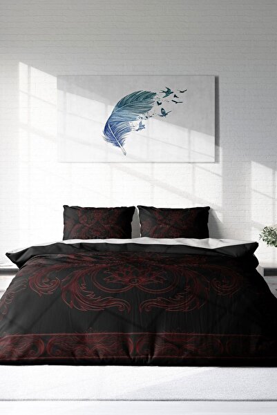 PerlaSera 3D Custom Design - Double Duvet Cover Set, Tight Woven Cotton Satin, Black Baroque