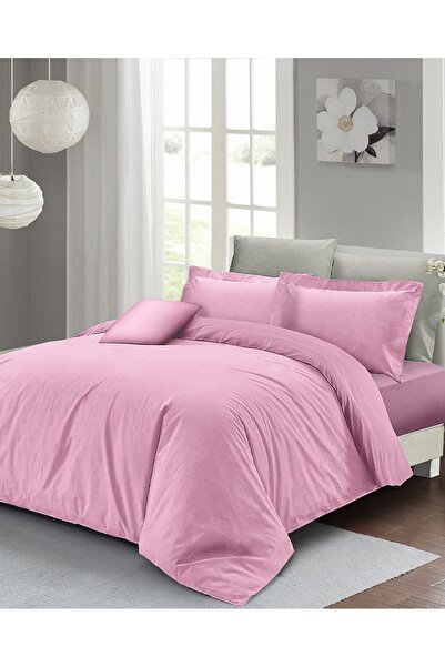 MonoHome Set cuvertură de pilota dublă cu cearșaf de spălat roz Lux Bumbac Ra...