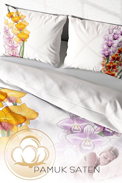 PerlaSera Двоспальний комплект постільної білизни з щільної бавовняної сатинової тканини 3D, спеціальний дизайн Orchid Naturel