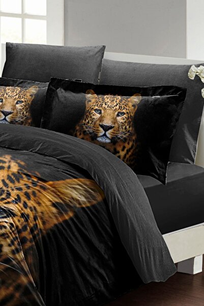 PerlaSera 3D Custom Design Leopard Double Duvet Cover Set - Tightly Woven Cotton Satin