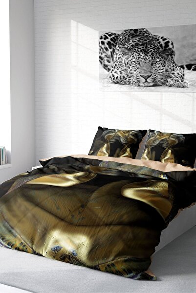 MonoHome King Size Gold Cover 3D Cotton Satin Double Duvet Cover Set 220X240Cm